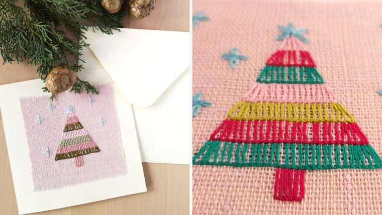 क्रिसमस कार्ड ट्यूटोरियल. greeting card with hand embroidery