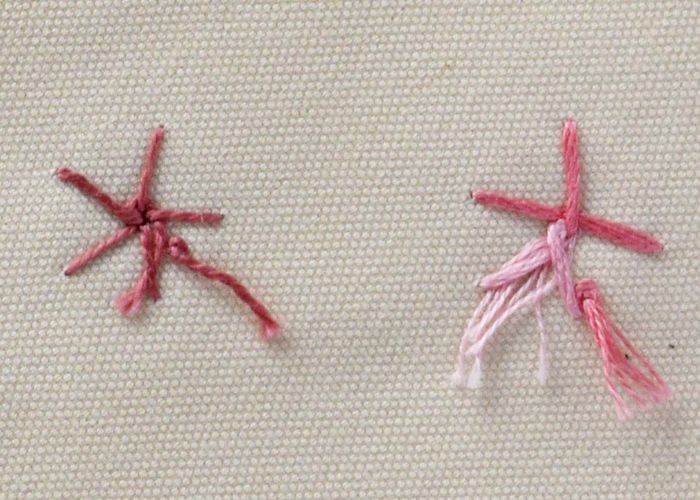 बुना मकड़ी पहिया सिलाई फूल गुलाबी मोती कपास और विविध सोता, पीछे की ओर